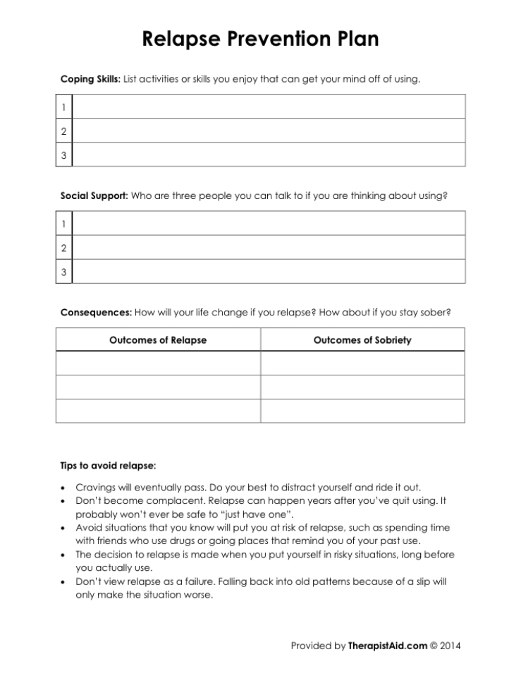 relapse prevention plan worksheets pdf