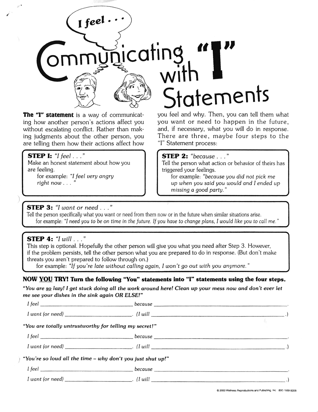 Free counselling resources - INDIGO INSIGHT COUNSELLING Pertaining To I Feel Statements Worksheet